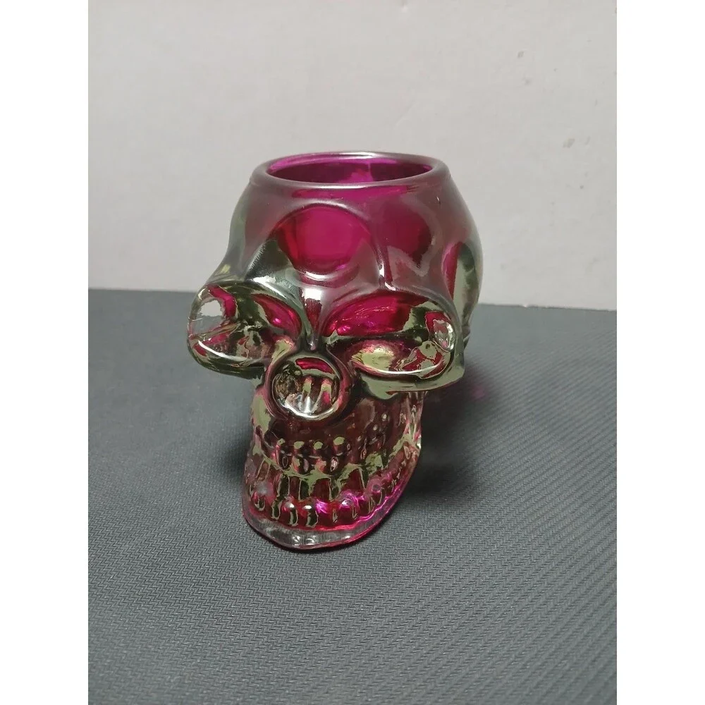 Pink Glass Skull Tealight Holder Vintage Heavy Halloween Votive‎ Candle